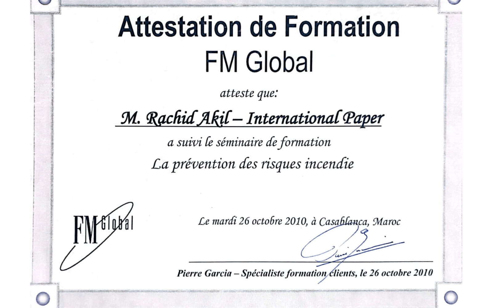 Attestation de formation FM GLOBAL - NICE FIRE CONSULTING-min