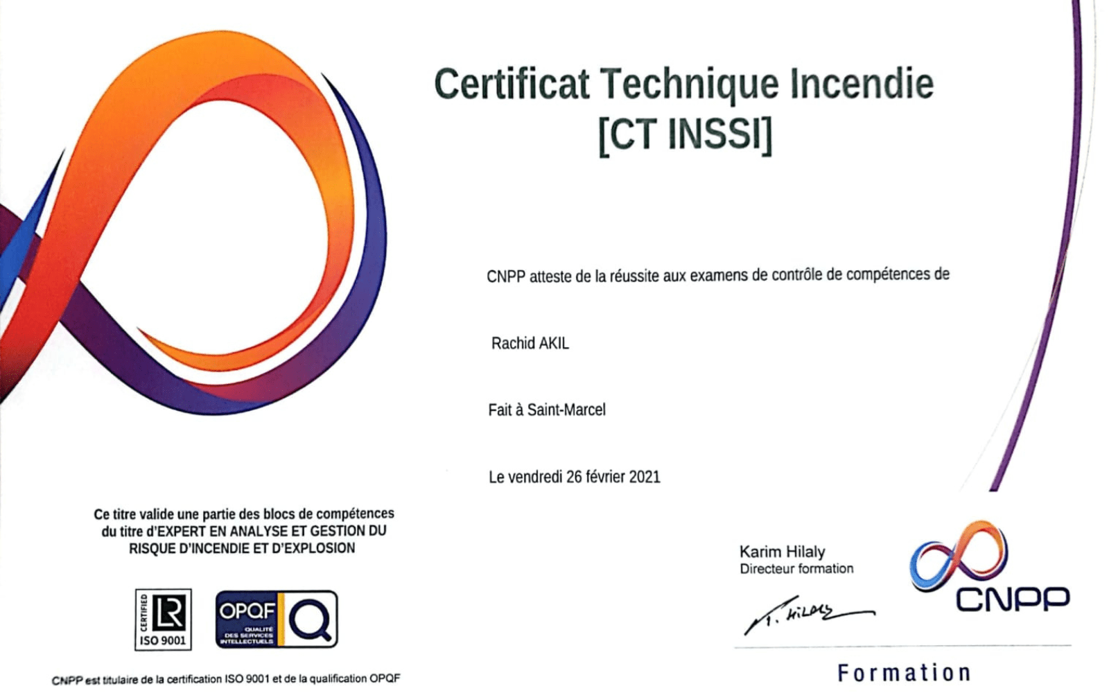 Certificat Technique Incendie cnpp - NICE FIRE CONSULTING-min